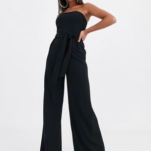 Missguided bandeau jumpsuit with wide leg in black